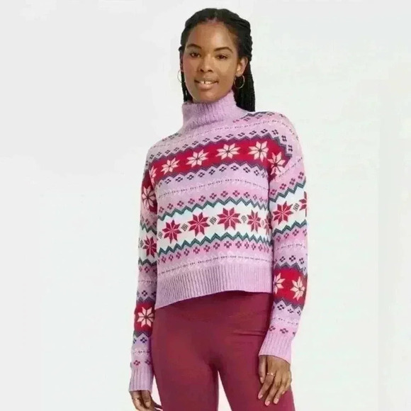Women's Xmas Cropped Turtleneck Knitted Sweater Purple XXL NWT - Picture 1 of 8